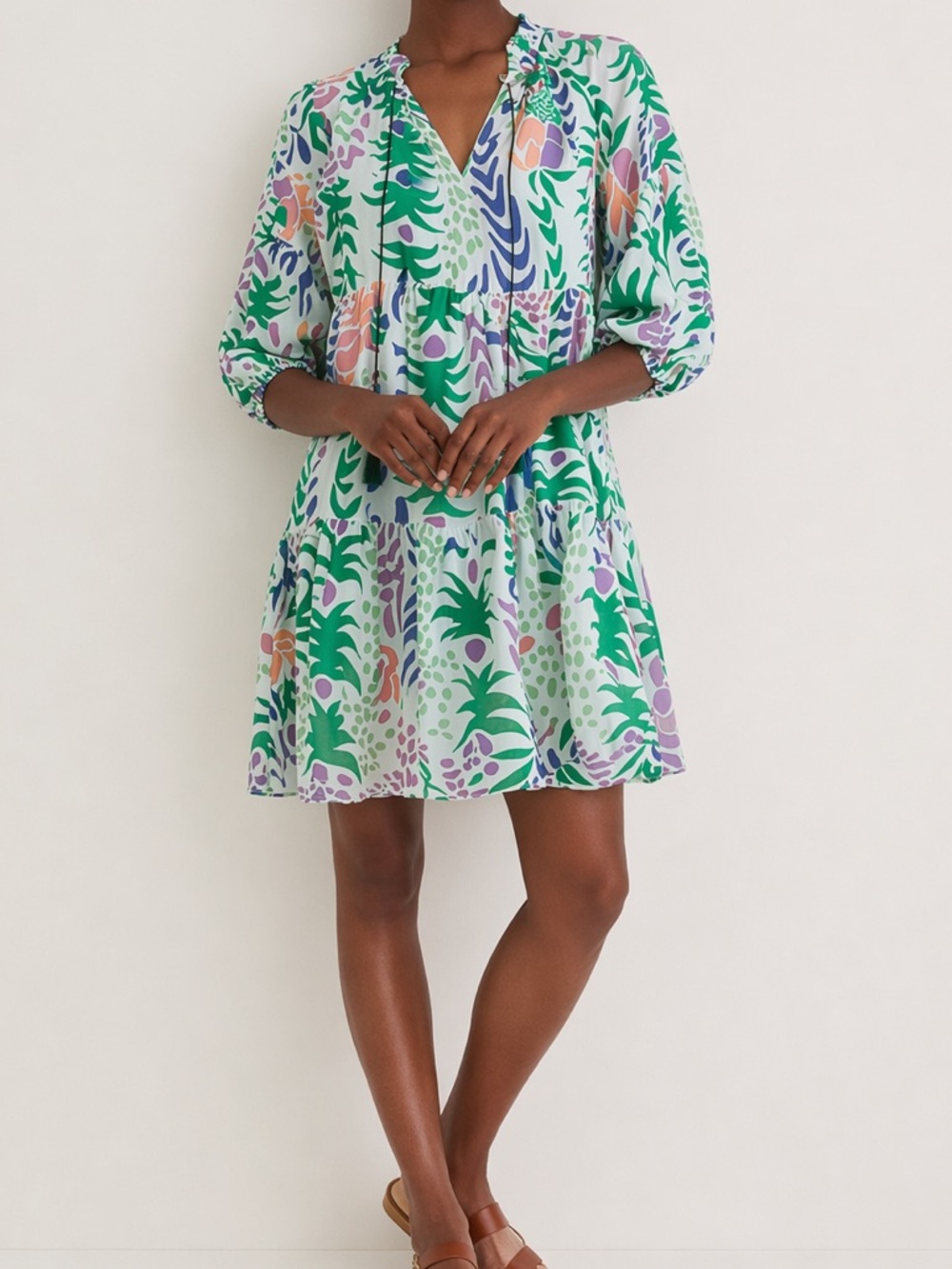 Oliphant Green and Pink Cotton Print Mini Dress in XS.